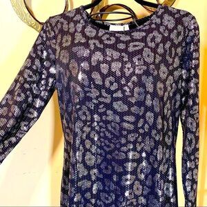 MICHAEL KORS BLACK & SILVER METALLIC LEOPARD PRINT SHIFT DRESS L NWT